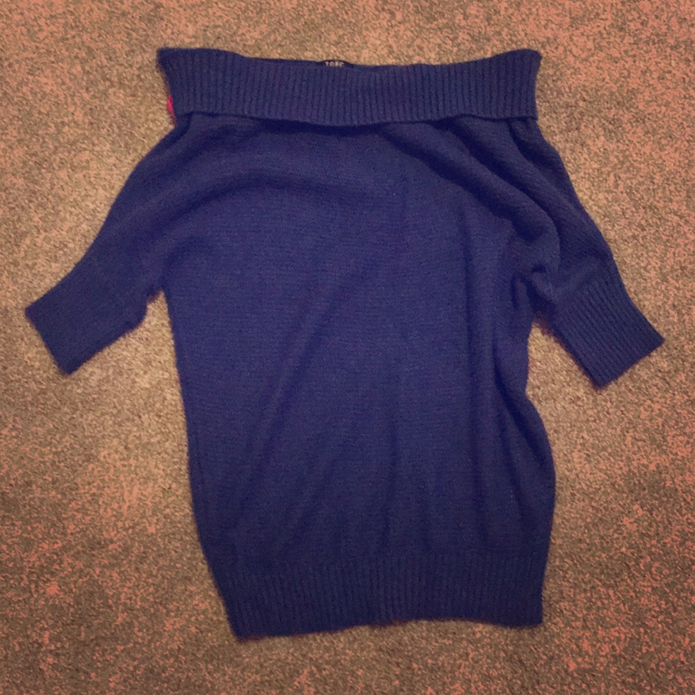 blue off shoulder sweater